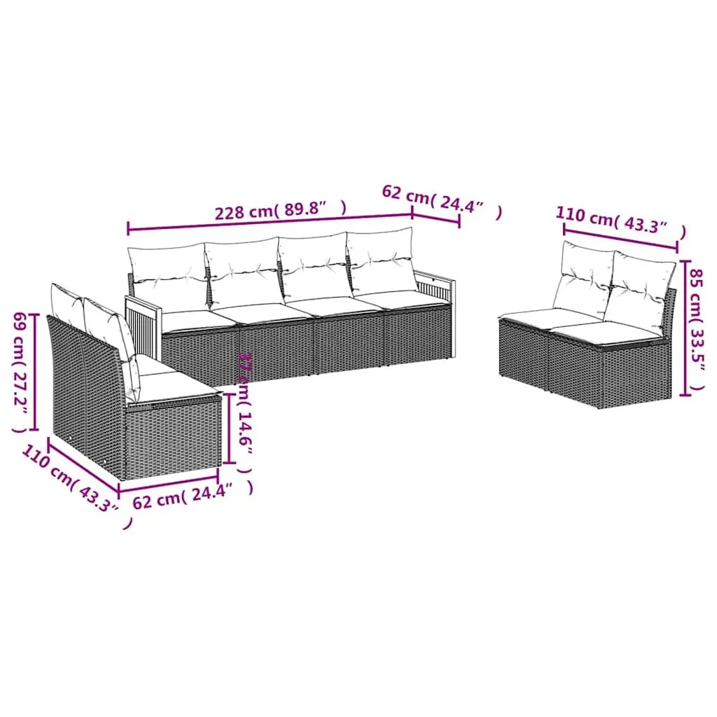 Garden Sofa Set 8 Piece Outdoor Furniture Patio Sectional Black with Cushions