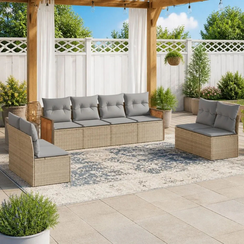 Garden Sofa Set 8 Piece Outdoor Furniture Patio Beige Cushions Modular Rattan