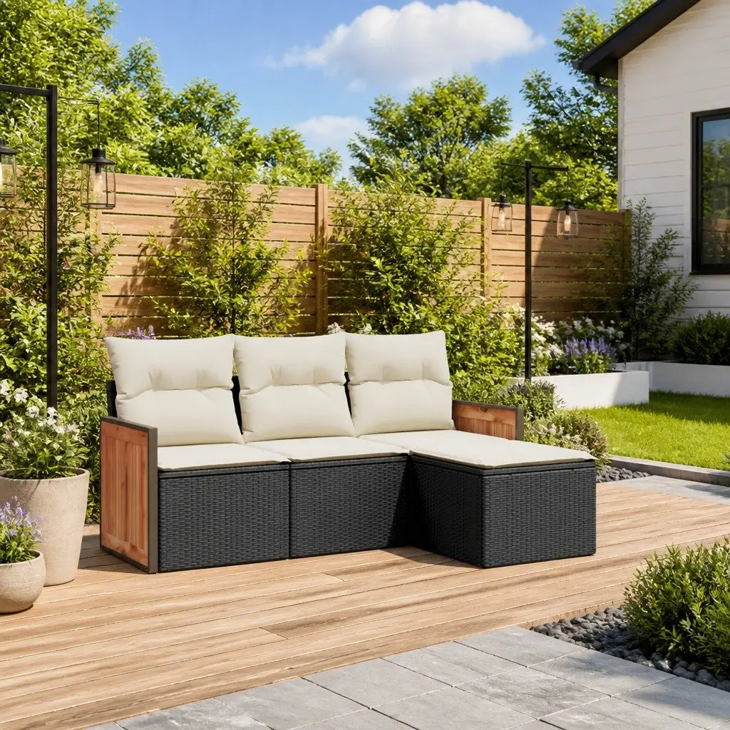 4 Piece Garden Sofa Set Outdoor Patio Furniture Black Poly Rattan