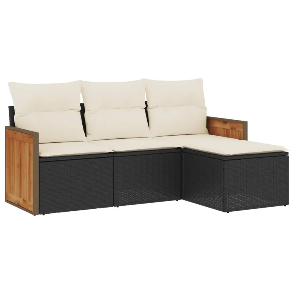 4 Piece Garden Sofa Set Outdoor Patio Furniture Black Poly Rattan
