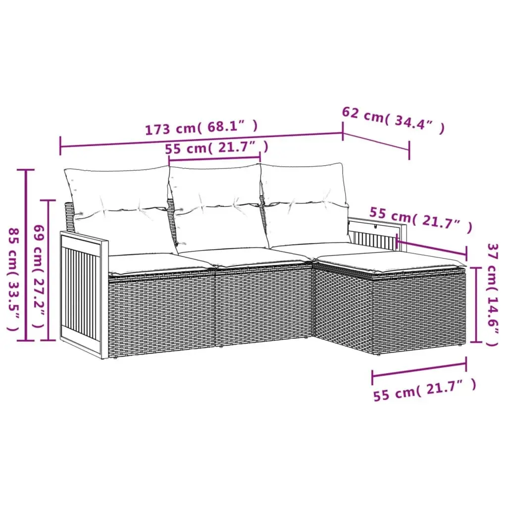 4 Piece Garden Sofa Set Outdoor Patio Furniture Black Poly Rattan