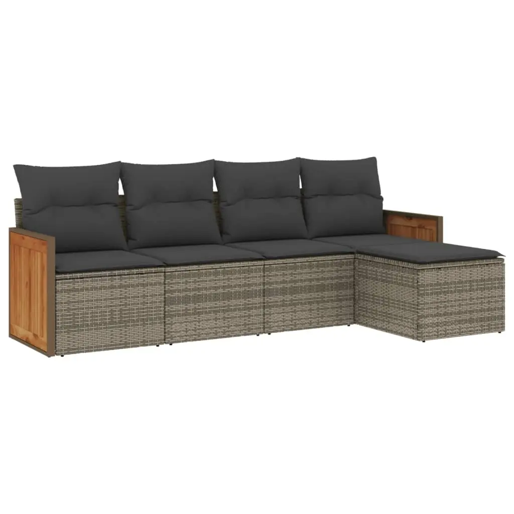5 Piece Garden Sofa Set Outdoor Patio Furniture with Cushions Grey Poly Rattan