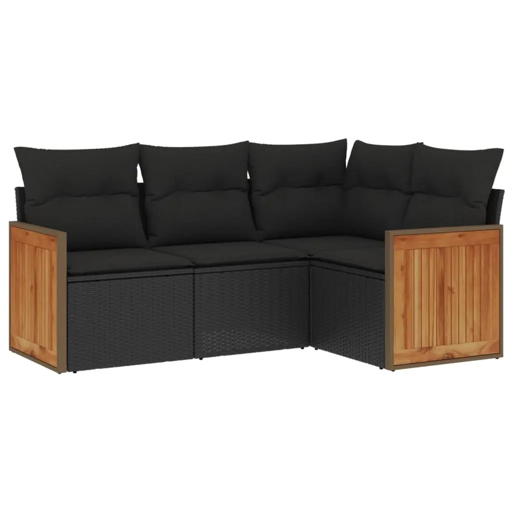 4 Piece Garden Sofa Set with Cushions Black Outdoor Patio Furniture Rattan