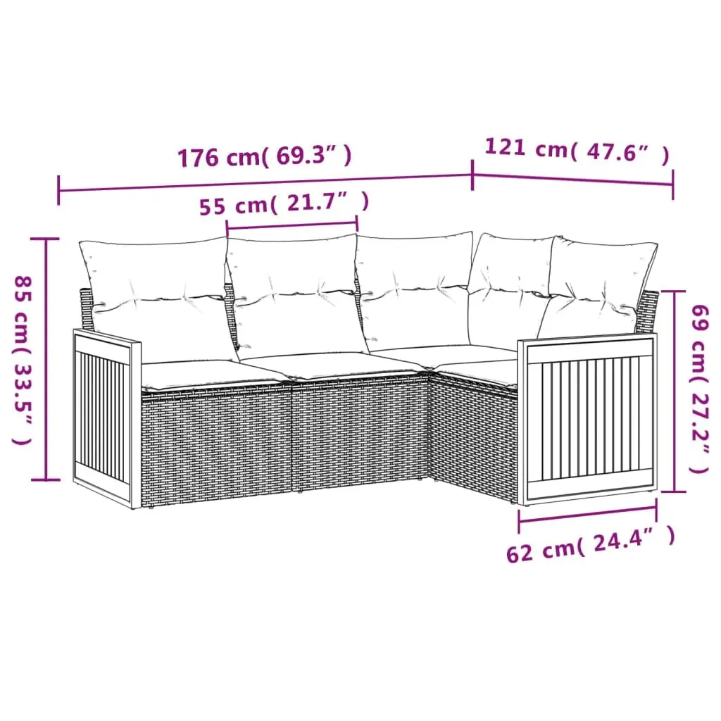Garden Sofa Set 4 Piece Outdoor Furniture Beige Poly Rattan with Cushions Patio