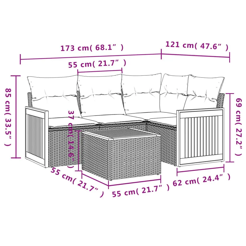 Garden Sofa Set 5 Piece Outdoor Furniture Beige Rattan with Cushions