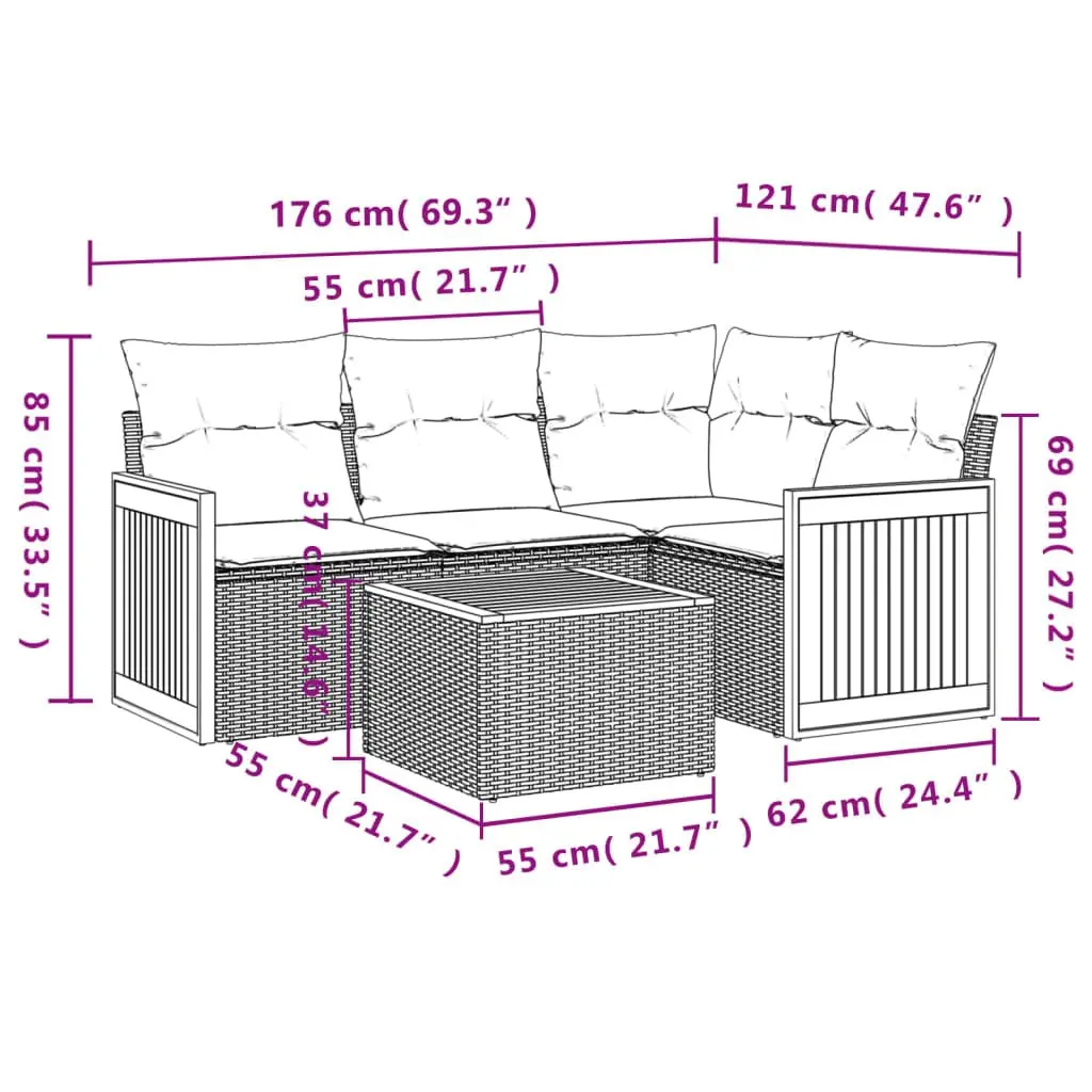 Garden Sofa Set 5 Piece Outdoor Furniture Patio Seating Grey Cushions Modular
