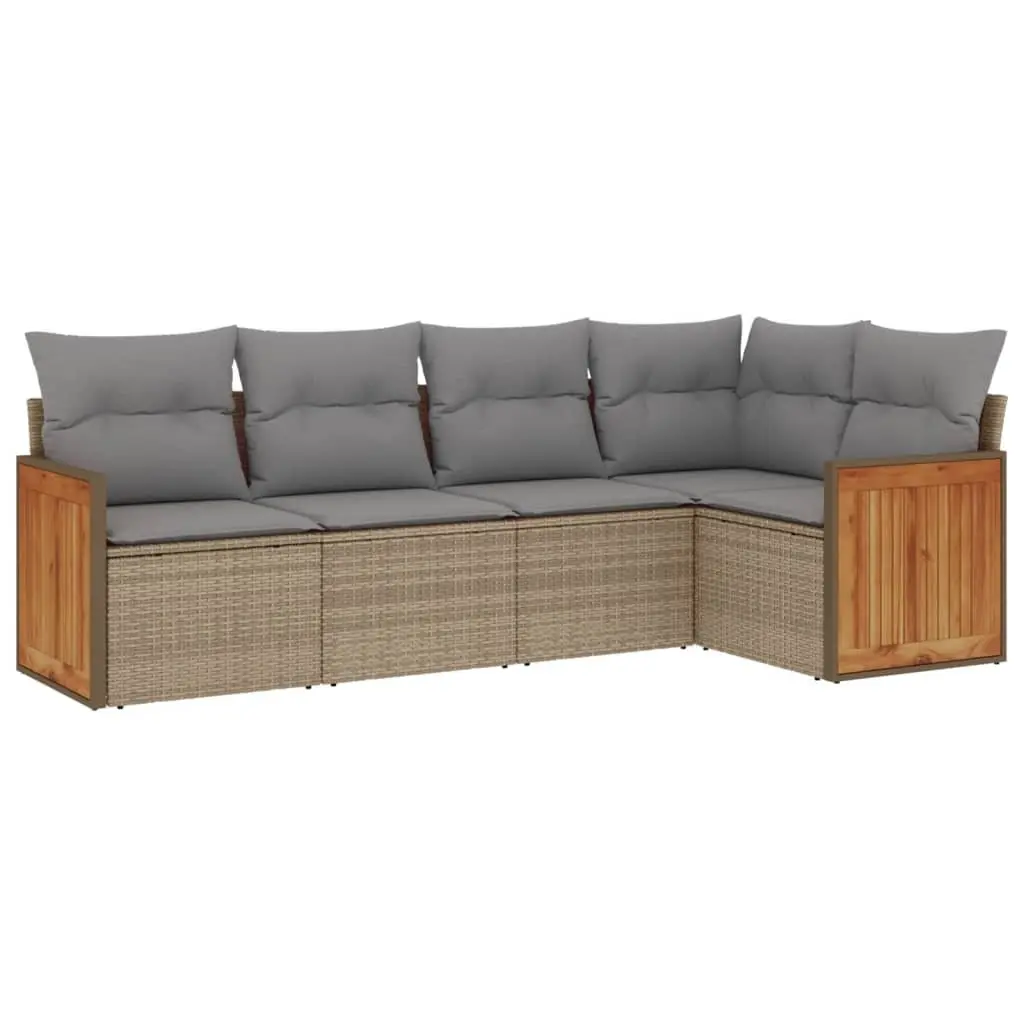 Garden Sofa Set 5 Piece Outdoor Furniture Beige Cushions Patio Seating Rattan