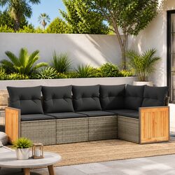 Garden Sofa Set 5 Piece Outdoor Furniture Grey Poly Rattan Patio Seating with