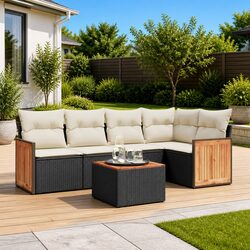 Garden Sofa Set 6 Piece Outdoor Furniture Patio Lounge with Cushions Black
