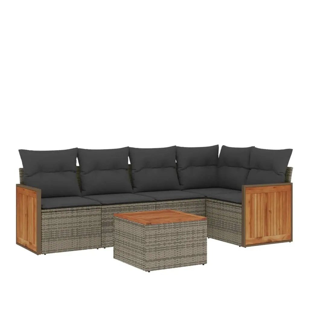 Garden Sofa Set 6 Piece Outdoor Furniture Grey Poly Rattan Modular Patio Seating