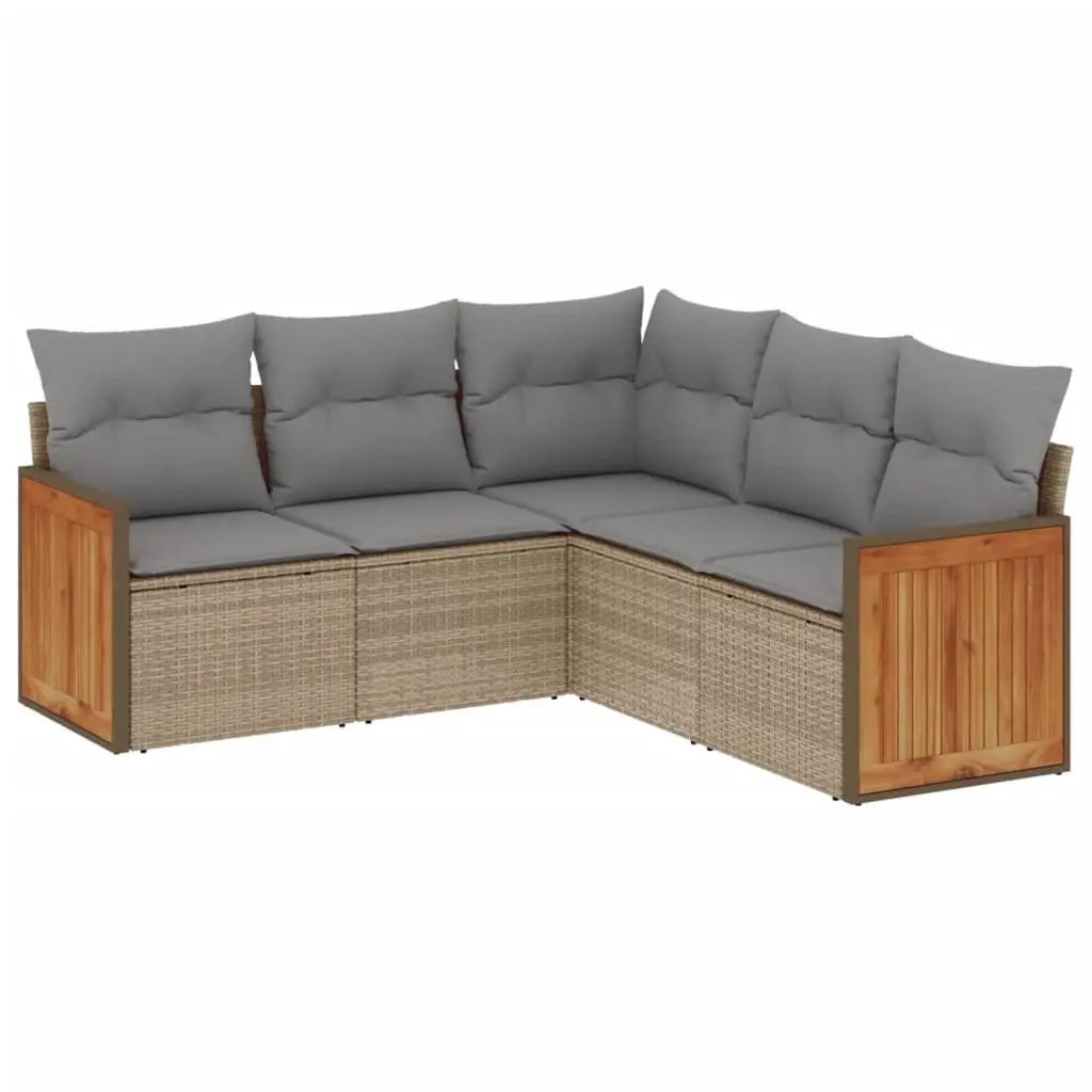 Garden Sofa Set 5 Piece Outdoor Furniture Beige Modular Rattan Lounge with