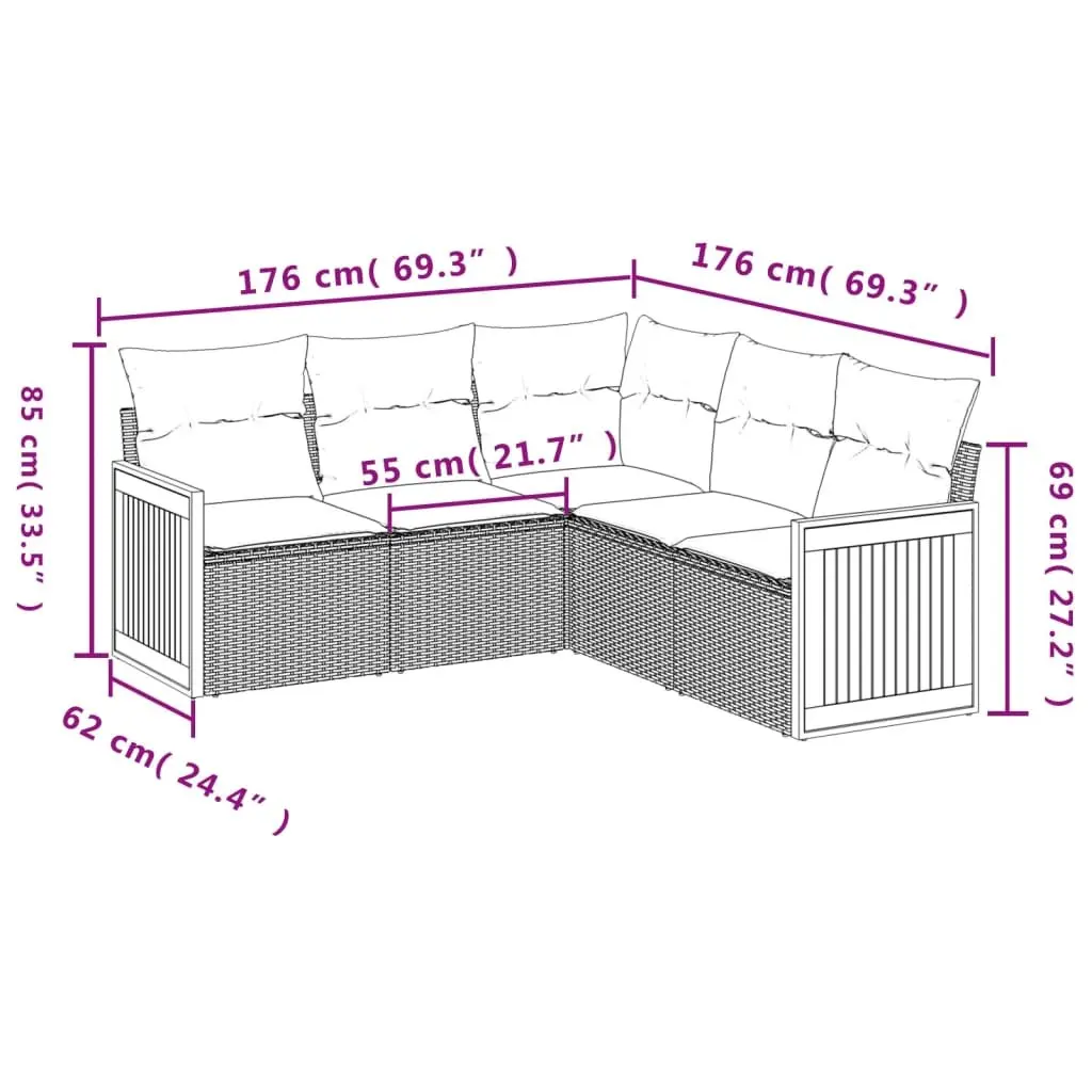 Garden Sofa Set 5 Piece Outdoor Furniture Patio Seating Grey with Cushions