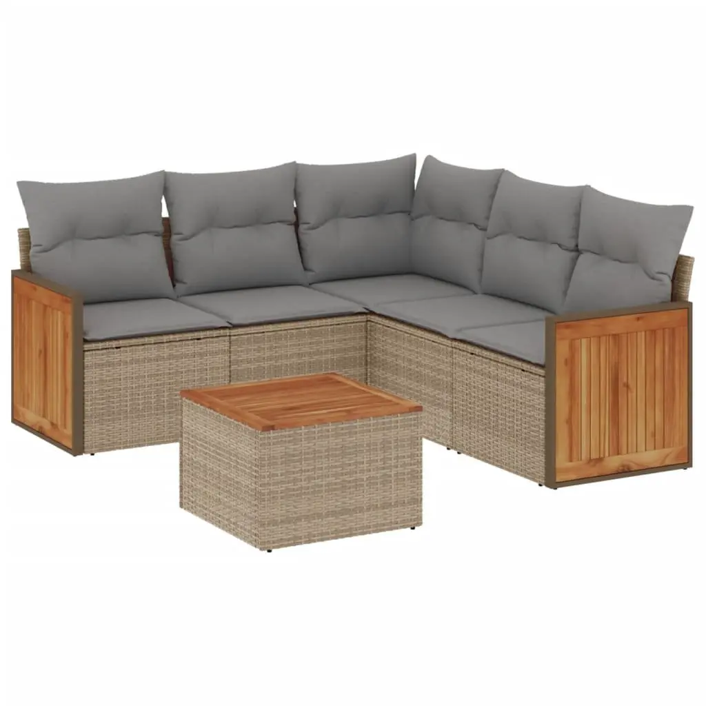 Garden Sofa Set 6 Piece Outdoor Furniture Patio Beige Poly Rattan with Cushions