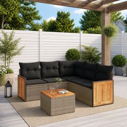 Garden Sofa Set 6 Piece Outdoor Furniture Patio Sectional with Cushions Grey