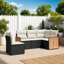 Garden Sofa Set 5 Piece Outdoor Furniture Black Poly Rattan Modular Patio