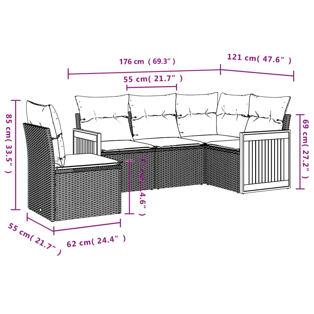 5-Piece Patio Sofa Set in Black