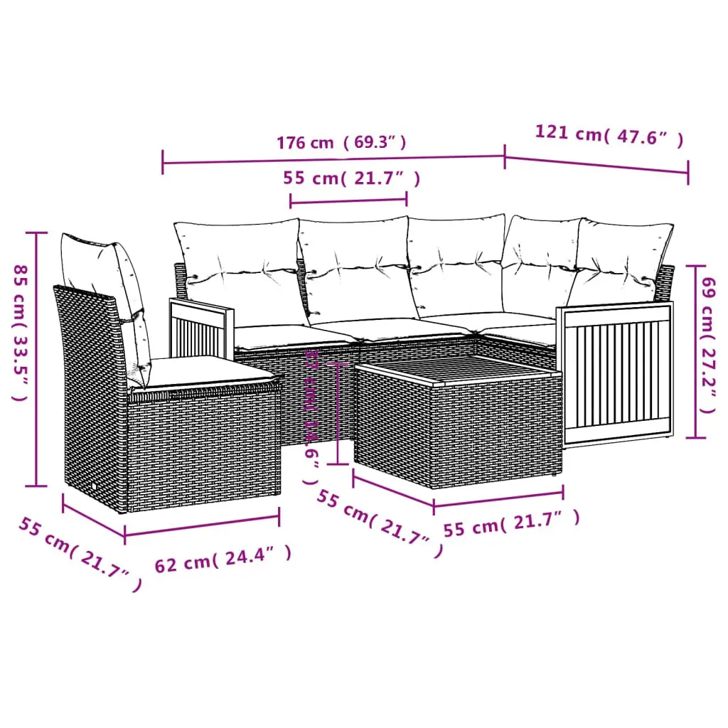 6 Piece Outdoor Garden Sofa Set with Cushions Beige Poly Rattan Patio Furniture