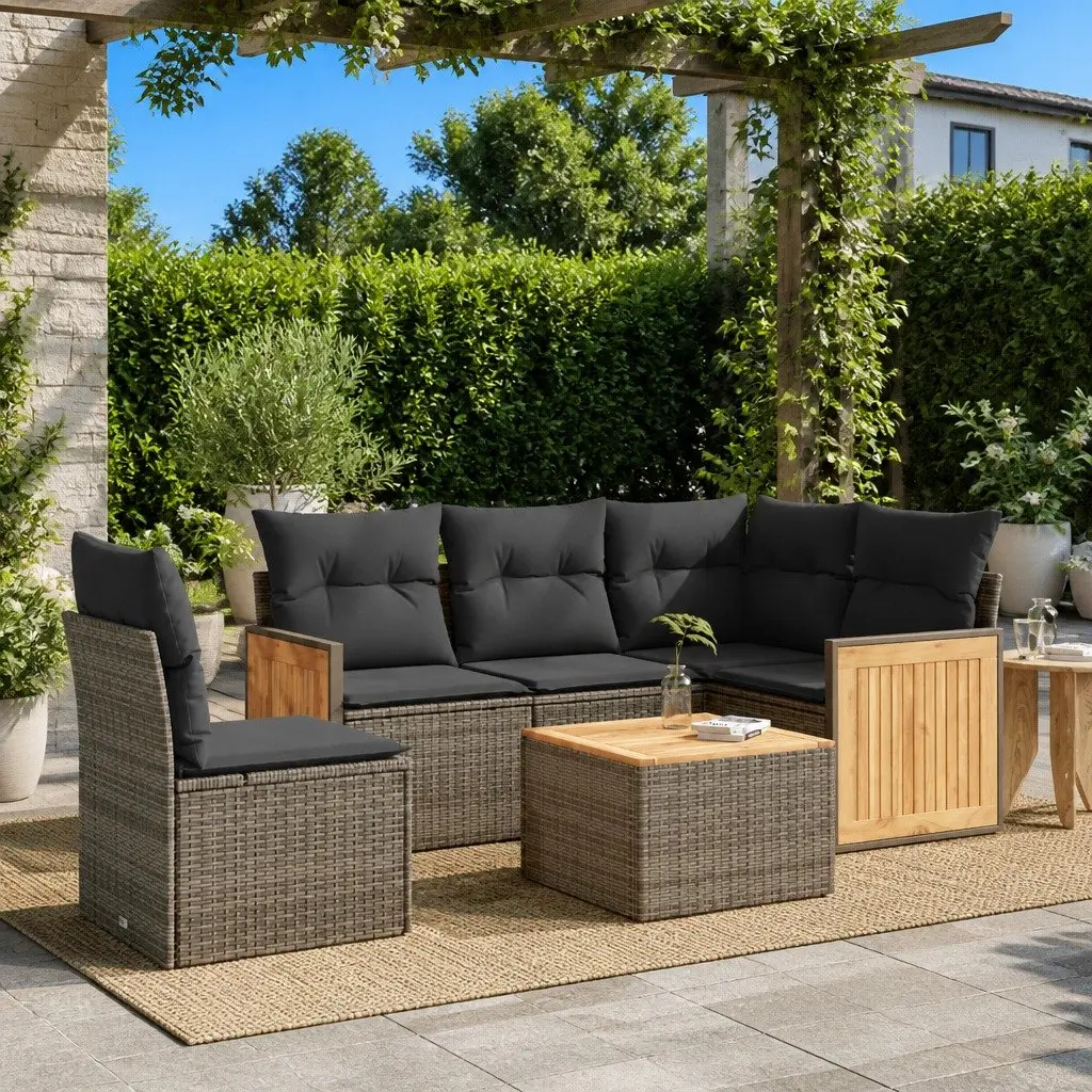 Garden Sofa Set Modular 6 Piece Outdoor Furniture Patio Sectional with Cushions Grey
