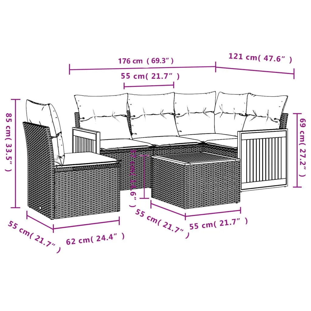 Garden Sofa Set Modular 6 Piece Outdoor Furniture Patio Sectional with Cushions Grey