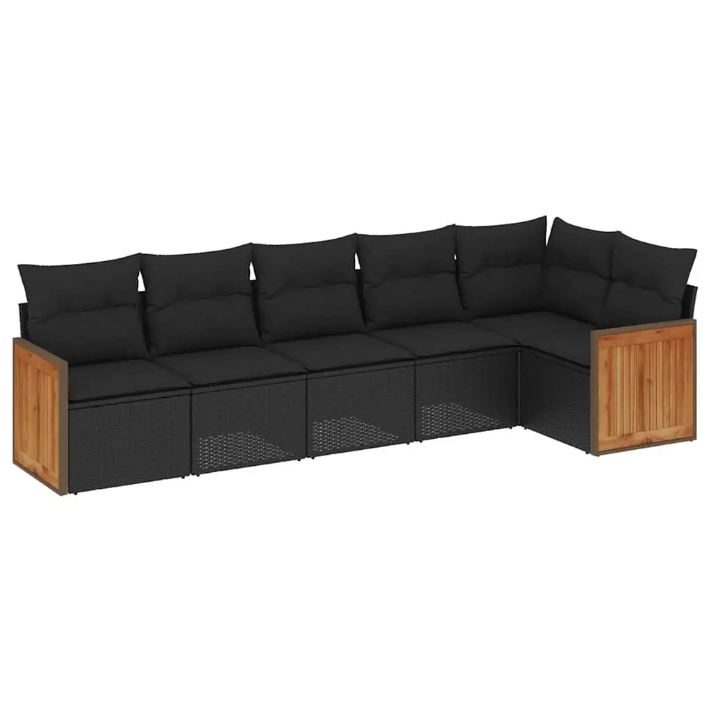 Garden Sofa Set 6 Piece Outdoor Furniture Patio Sectional with Cushions Black