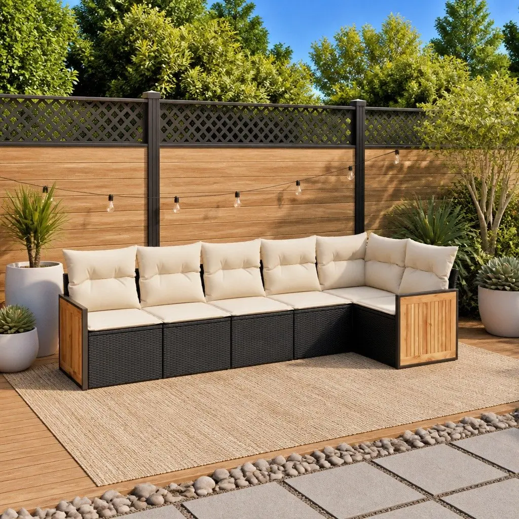 Outdoor Furniture 6 Piece Modular Garden Sofa Set Black with Cushions