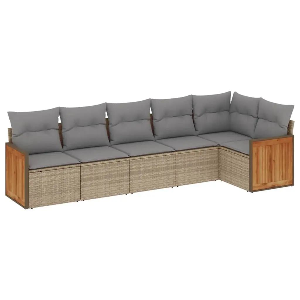 Garden Sofa Set 6 Piece Outdoor Furniture Beige Poly Rattan Patio Sectional