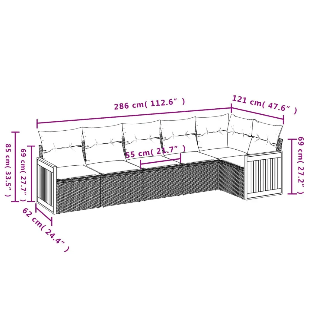 Garden Sofa Set 6 Piece Outdoor Furniture Beige Poly Rattan Patio Sectional