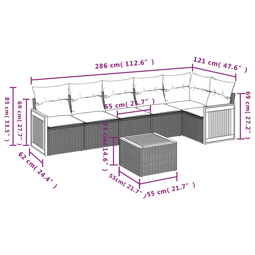 7 Piece Garden Sofa Set Grey Outdoor Furniture Patio Sectional with Cushions