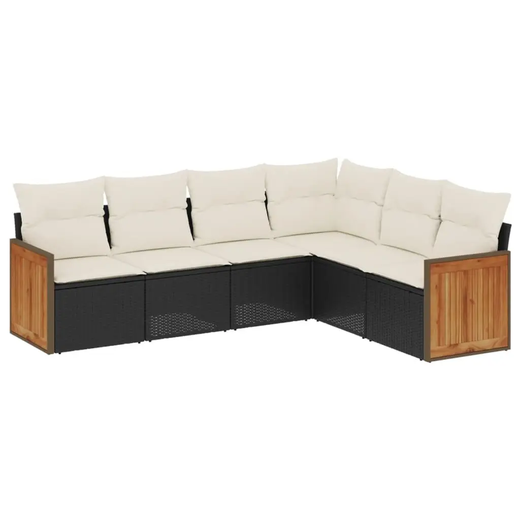 Garden Sofa Set 6 Piece Outdoor Furniture Black Poly Rattan with Cushions Patio