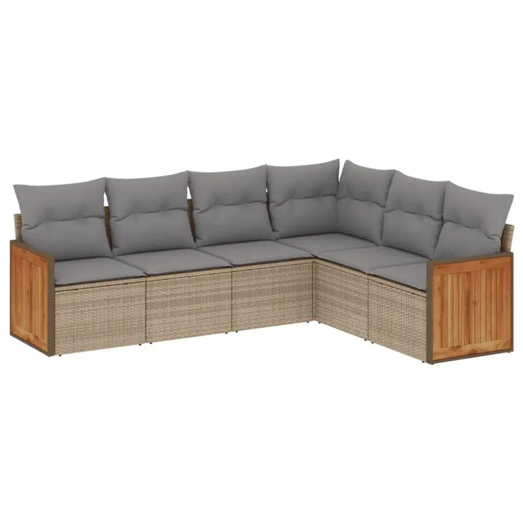 Garden Sofa Set 6 Piece Outdoor Furniture Beige with Cushions Patio Sectional