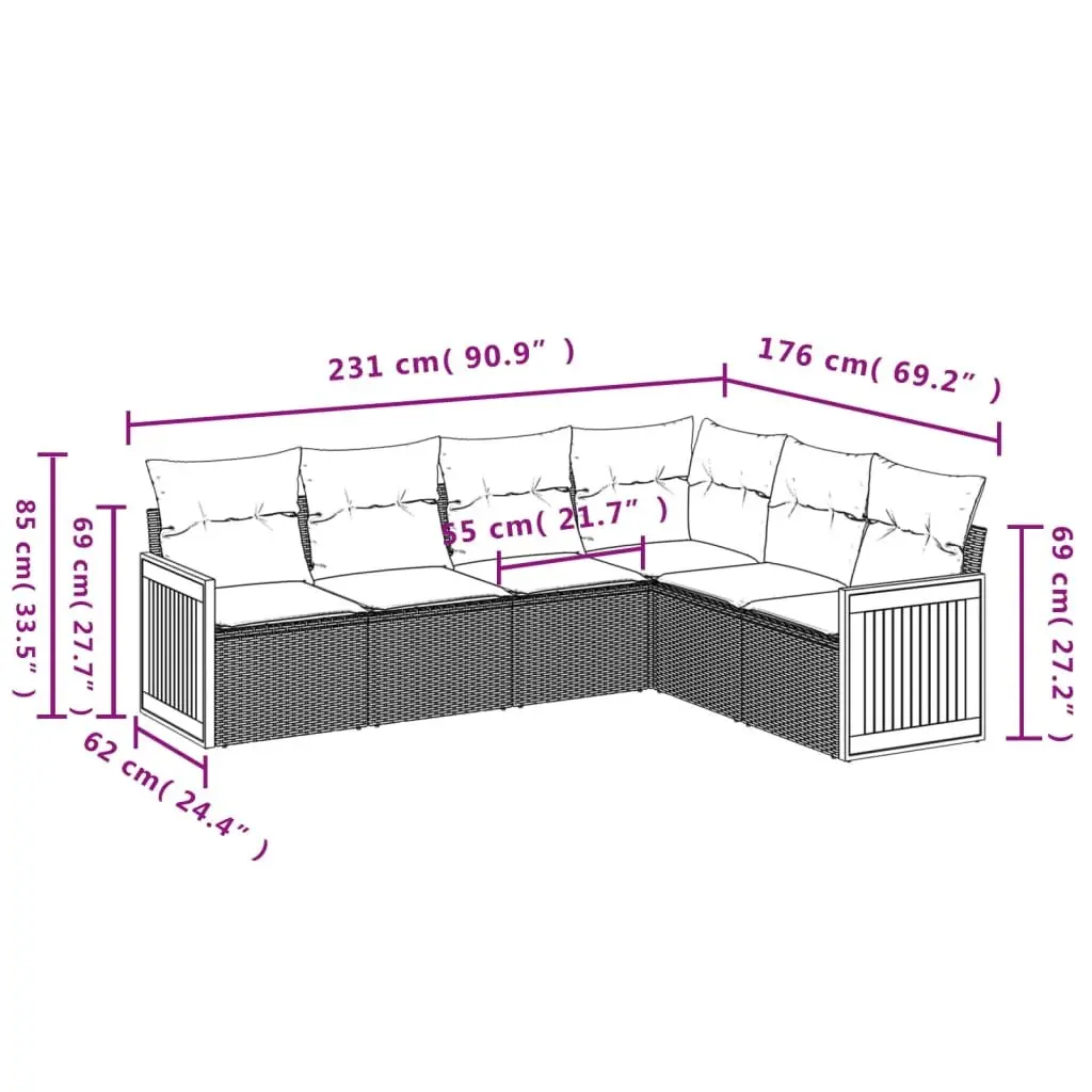 Garden Sofa Set 6 Piece Outdoor Furniture Grey Modular Patio Seating with