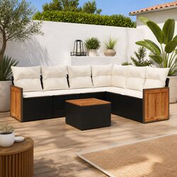 7 Piece Garden Sofa Set with Cushions Black Outdoor Patio Furniture Modular
