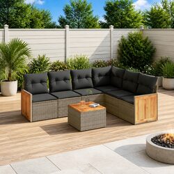 Garden Sofa Set 7 Piece Outdoor Furniture Grey Cushions Patio Sectional