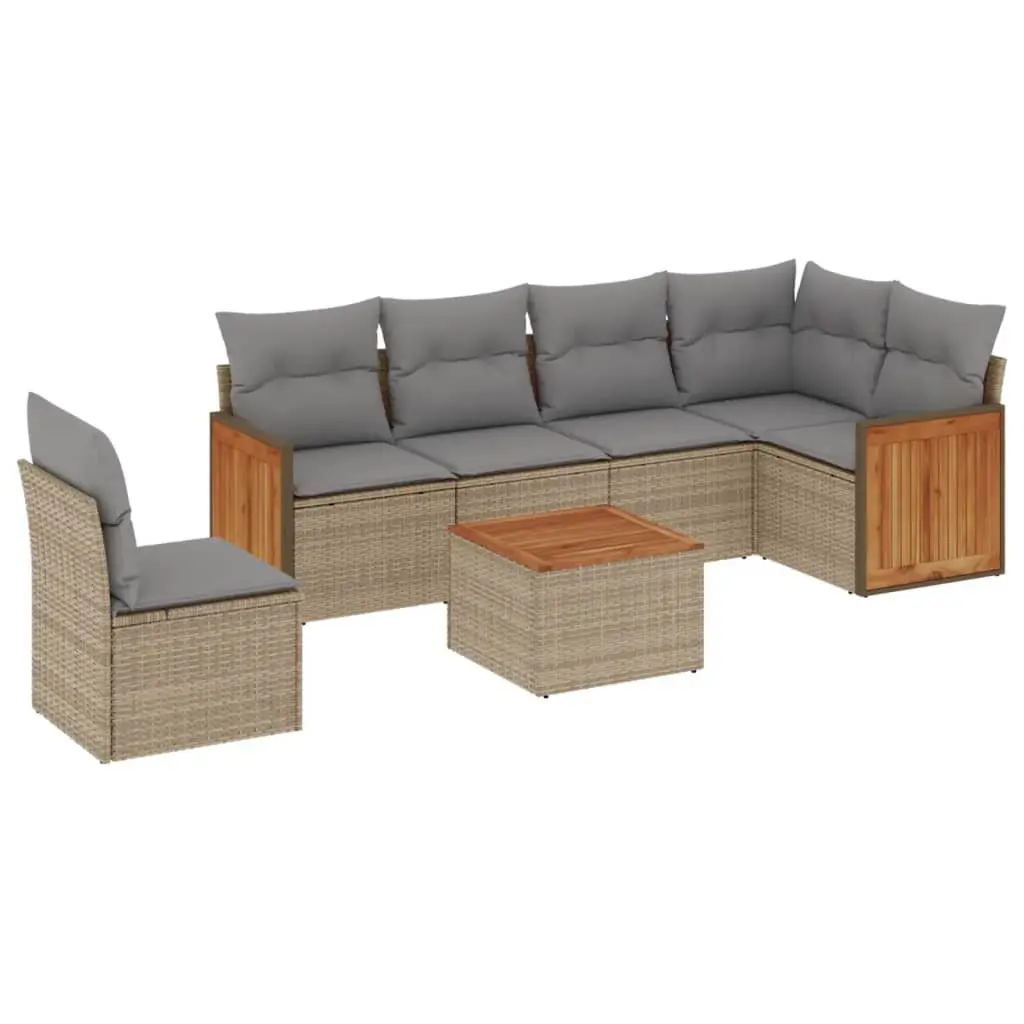 Outdoor Garden Sofa Set 7 Piece Patio Furniture with Cushions Beige Rattan