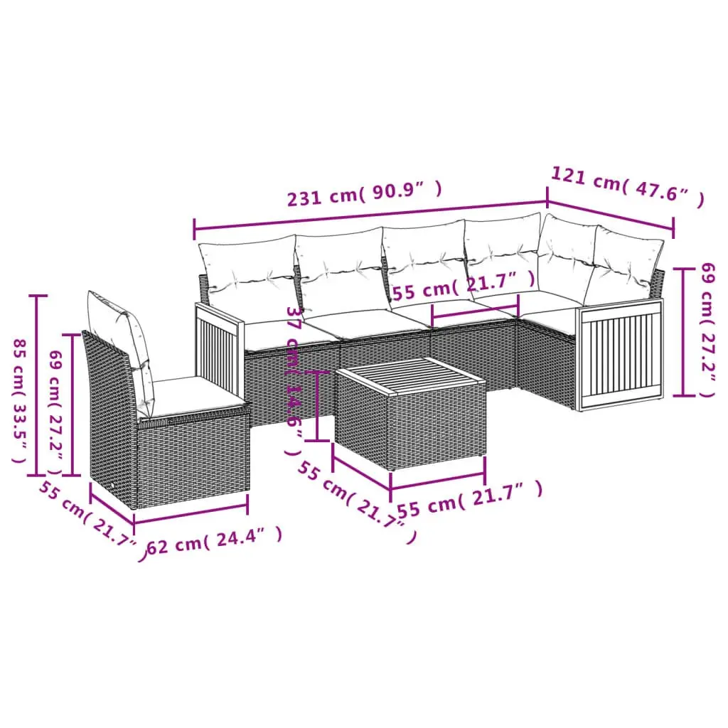 7 Piece Garden Sofa Set Outdoor Furniture Patio Lounge with Cushions Grey