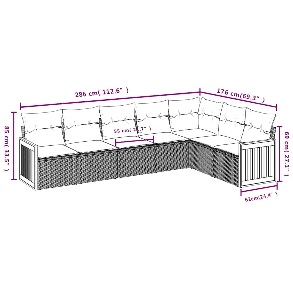 7 Piece Outdoor Garden Sofa Set Modular Beige Poly Rattan with Cushions