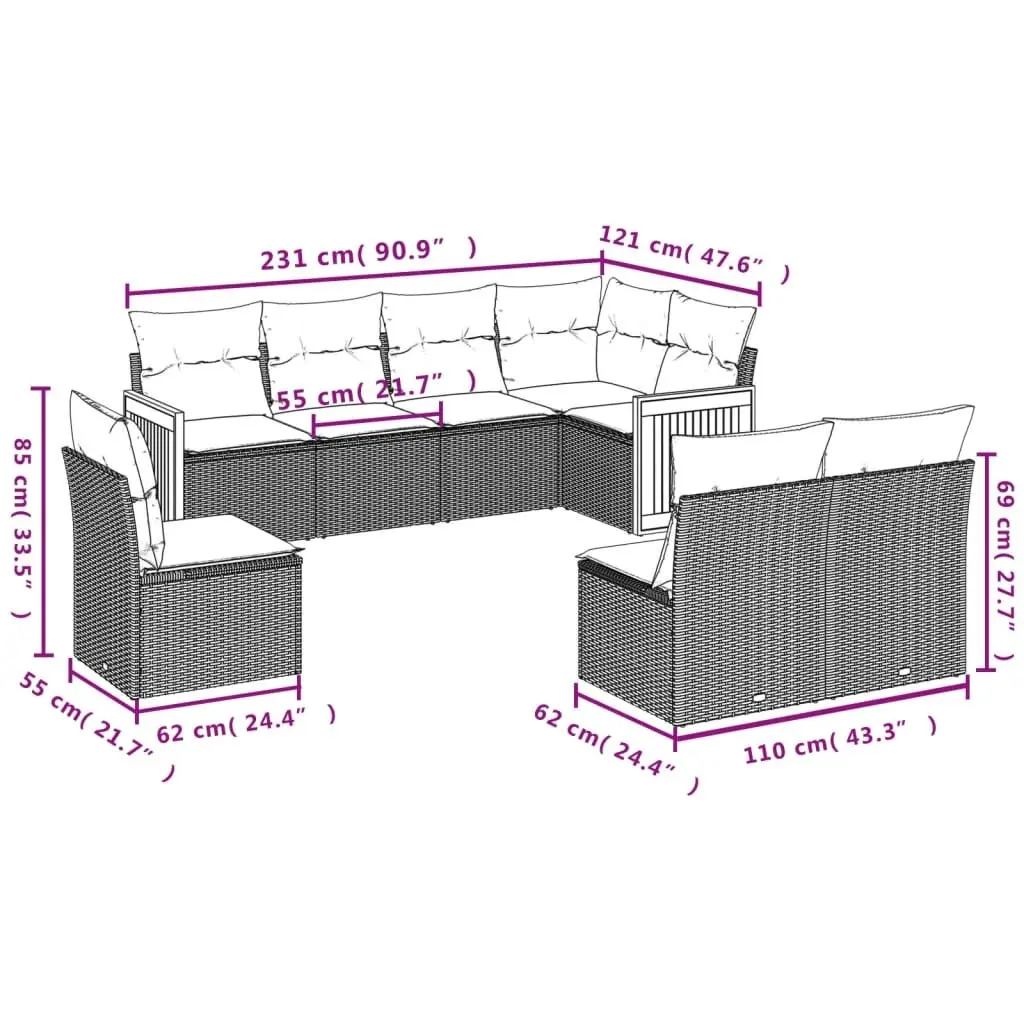 Garden Sofa Set Modular 8 Piece Outdoor Furniture Grey Poly Rattan