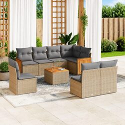 9 Piece Garden Sofa Set Outdoor Furniture Patio Lounge Beige Cushions Modular