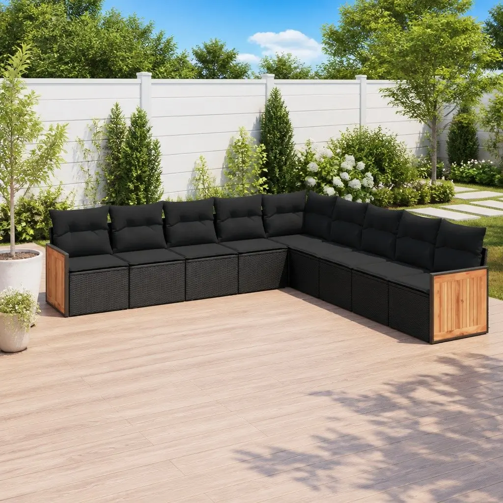Modular Black Patio Sofa Set 9 Piece Outdoor Furniture with Thick Cushions