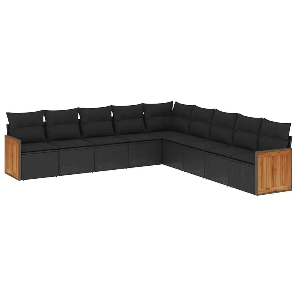 Modular Black Patio Sofa Set 9 Piece Outdoor Furniture with Thick Cushions
