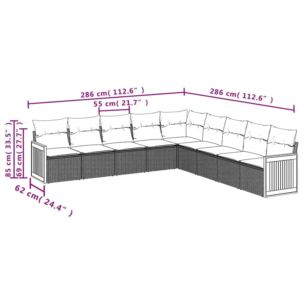 Modular Black Patio Sofa Set 9 Piece Outdoor Furniture with Thick Cushions