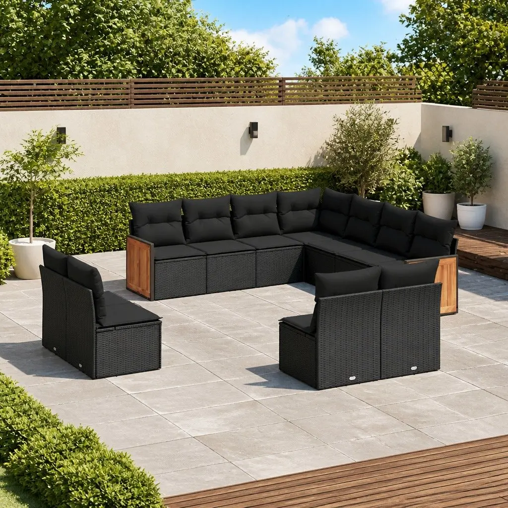 11 Piece Modular Outdoor Sofa Set Black Poly Rattan Patio Furniture