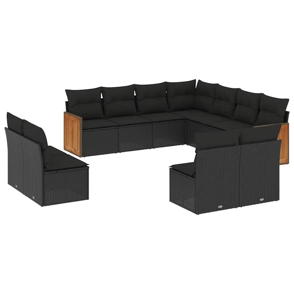 11 Piece Modular Outdoor Sofa Set Black Poly Rattan Patio Furniture