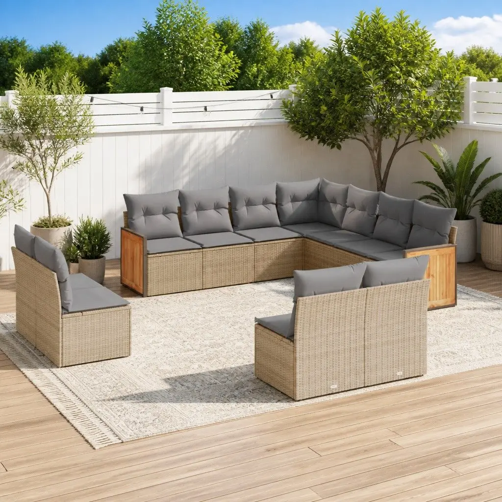 Garden Sofa Set 11 Piece Outdoor Furniture Patio Beige with Cushions Modular