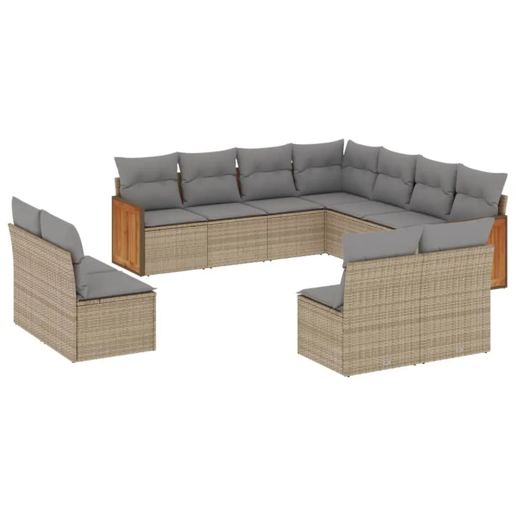 Garden Sofa Set 11 Piece Outdoor Furniture Patio Beige with Cushions Modular