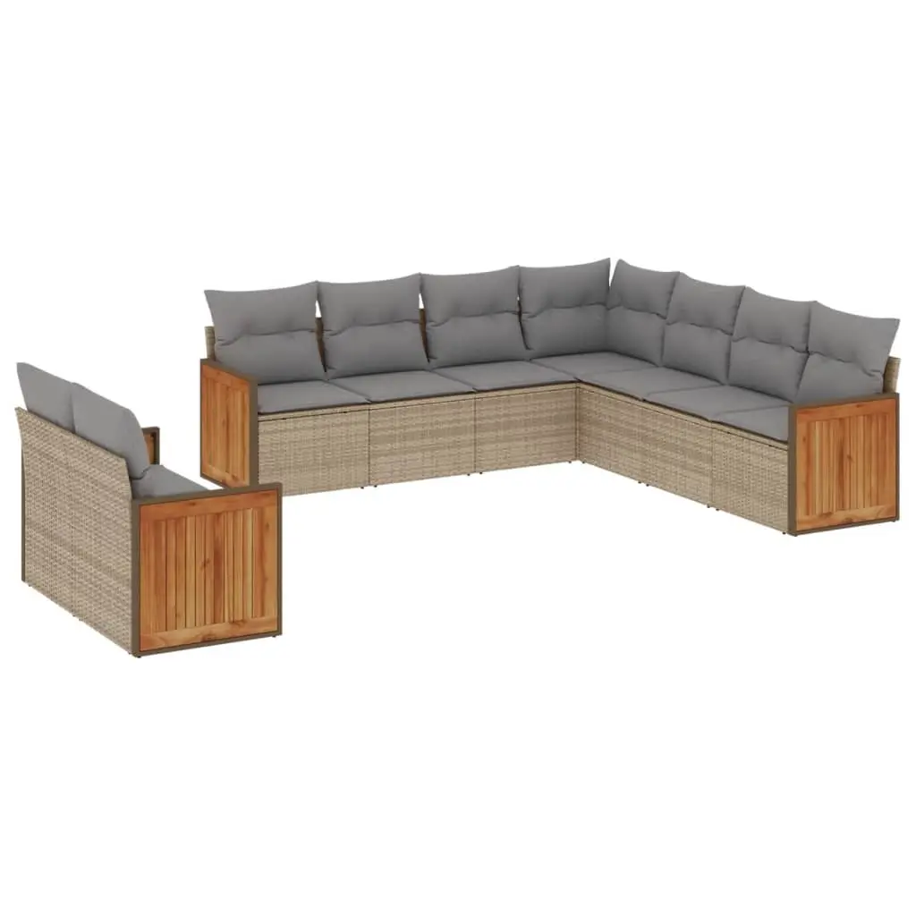 Garden Sofa Set Modular Rattan 9 Piece Outdoor Furniture Beige Cushions