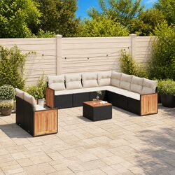 Friendly 10 Piece Black Rattan Sofa Set with Cushions