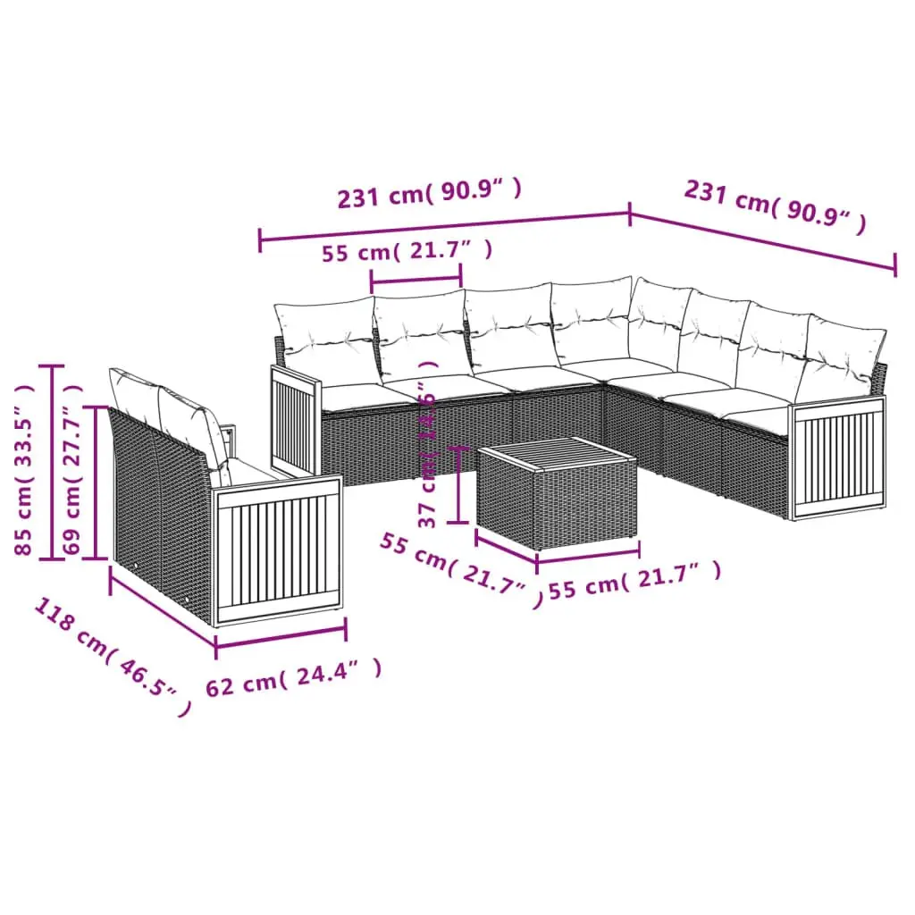 Garden Sofa Set 10 Piece Outdoor Furniture Grey Poly Rattan Modular Patio