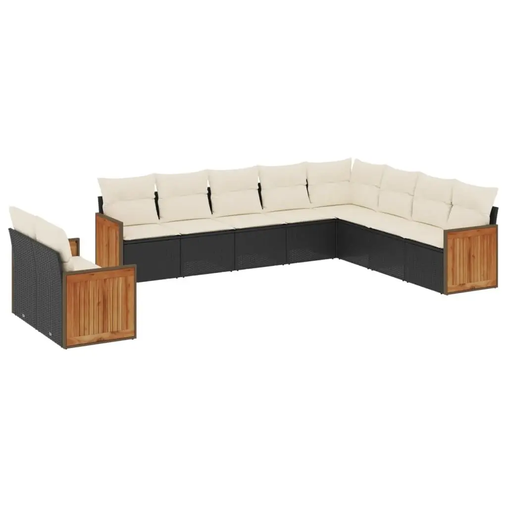 10 Piece Modular Outdoor Garden Sofa Set Black Poly Rattan with Cushions