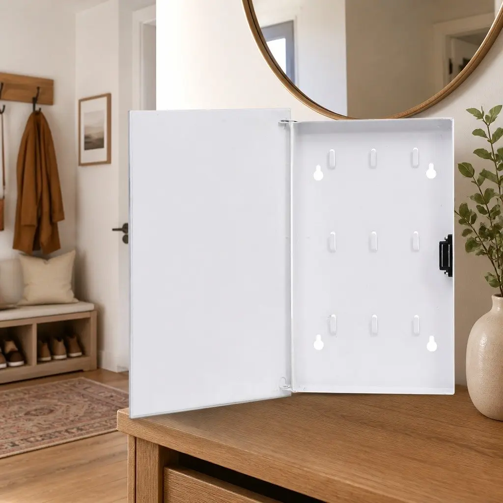 Magnetic Board Key Storage Box White Home Office Organizer 30x20x4cm
